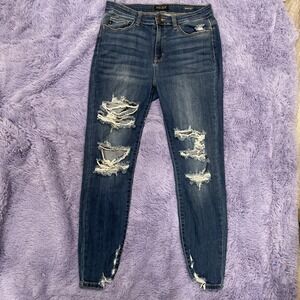 Judy Blue Jeans Womens Size 13/31 Skinny Fit Mid-Rise‎ Distressed Unfinished Hem